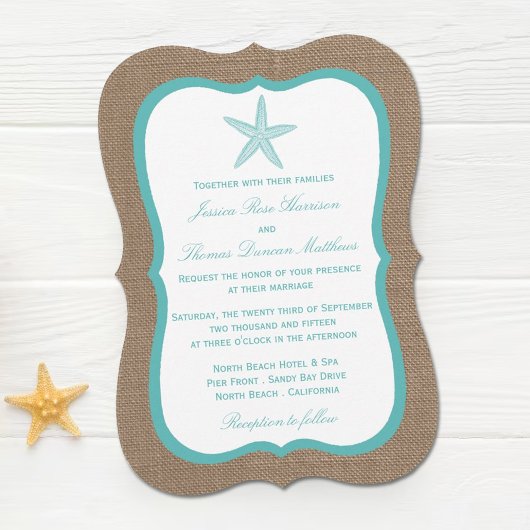Turquoise Starfish Burlap Beach Wedding Collectie Kaart