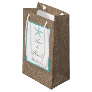 Turquoise Starfish Burlap Beach Wedding Collectie Klein Cadeauzakje