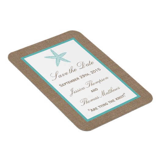 Turquoise Starfish Burlap Beach Wedding Collectie Magneet (Rechterzijde)