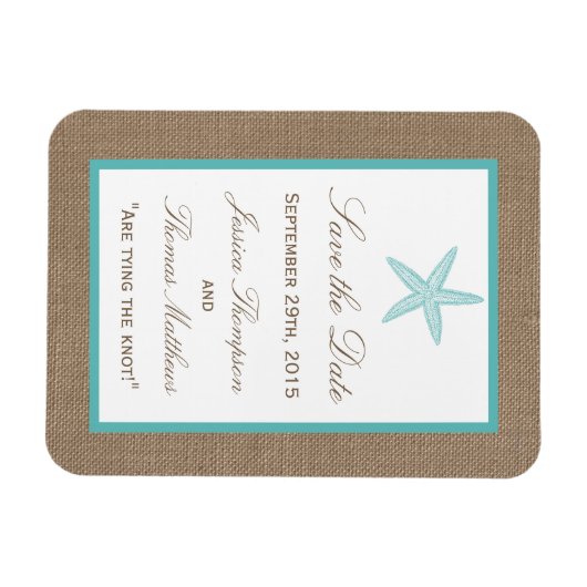 Turquoise Starfish Burlap Beach Wedding Collectie Magneet (Horizontaal)