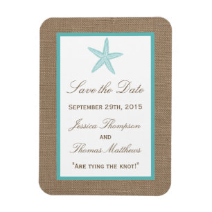 Turquoise Starfish Burlap Beach Wedding Collectie Magneet