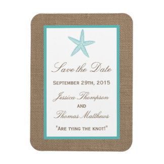 Turquoise Starfish Burlap Beach Wedding Collectie Magneet