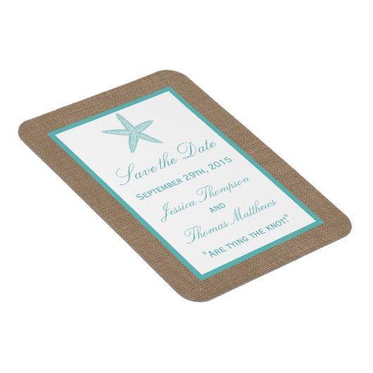 Turquoise Starfish Burlap Beach Wedding Collectie Magneet (Rechterzijde)