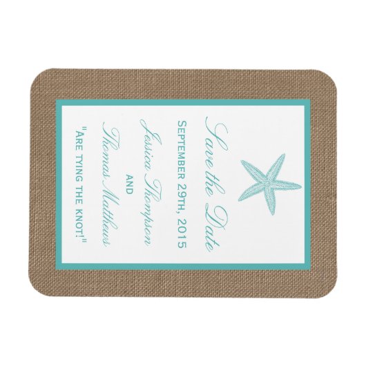 Turquoise Starfish Burlap Beach Wedding Collectie Magneet (Horizontaal)