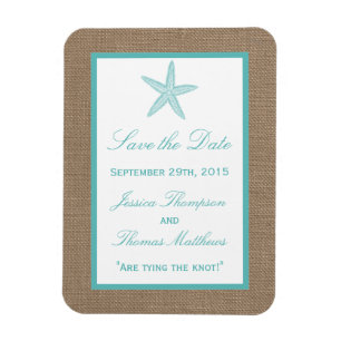 Turquoise Starfish Burlap Beach Wedding Collectie Magneet