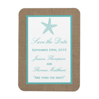 Turquoise Starfish Burlap Beach Wedding Collectie Magneet