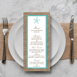 Turquoise Starfish Burlap Beach Wedding Collectie Menu