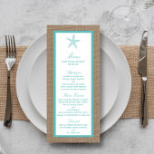 Turquoise Starfish Burlap Beach Wedding Collectie Menu