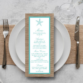 Turquoise Starfish Burlap Beach Wedding Collectie Menu