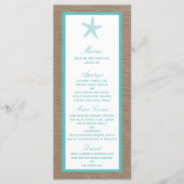 Turquoise Starfish Burlap Beach Wedding Collectie Menu (Voorkant)