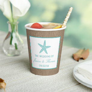 Turquoise Starfish Burlap Beach Wedding Collectie Papieren Bekers