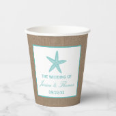 Turquoise Starfish Burlap Beach Wedding Collectie Papieren Bekers (Voorkant)
