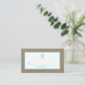 Turquoise Starfish Burlap Beach Wedding Collectie Plaatskaartje (Staand voorkant)