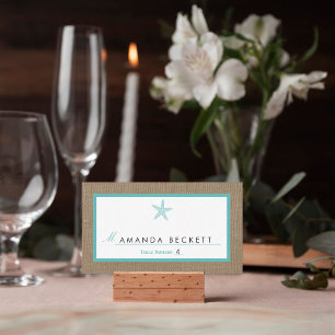 Turquoise Starfish Burlap Beach Wedding Collectie Plaatskaartje
