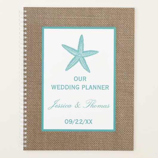 Turquoise Starfish Burlap Beach Wedding Collectie Planner (Voorkant)