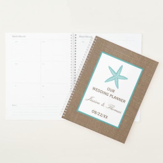 Turquoise Starfish Burlap Beach Wedding Collectie Planner (Display)