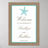 Turquoise Starfish Burlap Beach Wedding Collectie Poster (Voorkant)