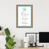 Turquoise Starfish Burlap Beach Wedding Collectie Poster (Thuiskantoor)