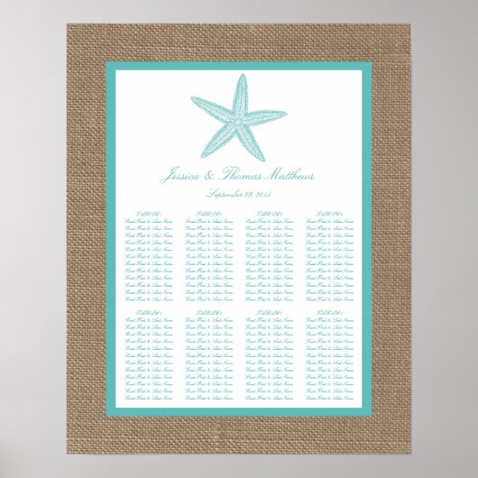 Turquoise Starfish Burlap Beach Wedding Collectie Poster (Voorkant)
