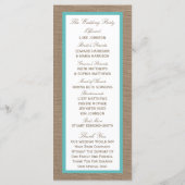 Turquoise Starfish Burlap Beach Wedding Collectie Programmakaart (Achterkant)