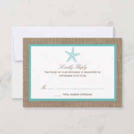 Turquoise Starfish Burlap Beach Wedding Collectie RSVP Kaartje