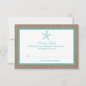 Turquoise Starfish Burlap Beach Wedding Collectie RSVP Kaartje (Voorkant)