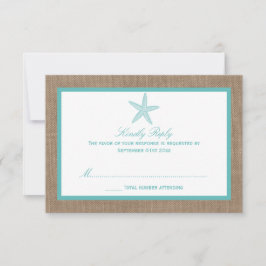 Turquoise Starfish Burlap Beach Wedding Collectie RSVP Kaartje