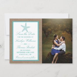 Turquoise Starfish Burlap Beach Wedding Collectie Save The Date