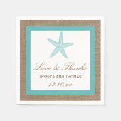 Turquoise Starfish Burlap Beach Wedding Collectie Servet (Voorkant)