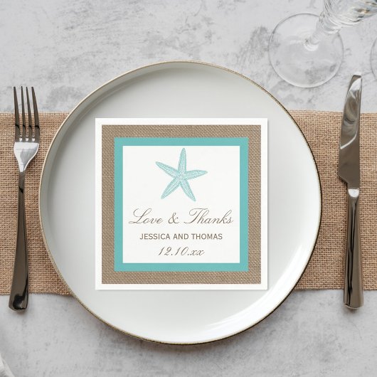 Turquoise Starfish Burlap Beach Wedding Collectie Servet