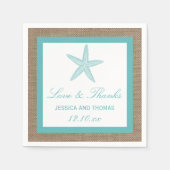 Turquoise Starfish Burlap Beach Wedding Collectie Servetten (Voorkant)