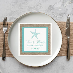 Turquoise Starfish Burlap Beach Wedding Collectie Servetten