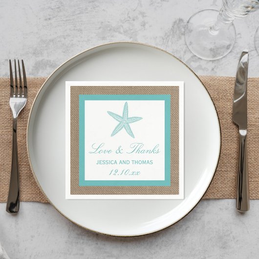Turquoise Starfish Burlap Beach Wedding Collectie Servetten