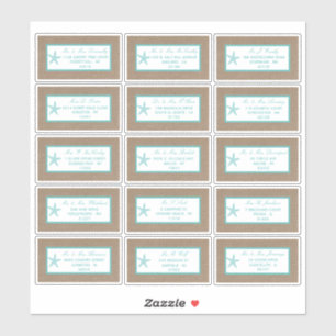 Turquoise Starfish Burlap Beach Wedding Collectie Sticker