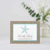 Turquoise Starfish Burlap Beach Wedding Collectie Uitnodiging Briefkaart (Staand voorkant)