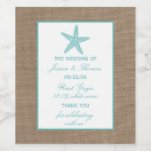 Turquoise Starfish Burlap Beach Wedding Collectie Wijn Etiket (Enkel label)