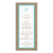 Turquoise Starfish Burlap Beach Wedding Menu (Voorkant)