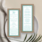 Turquoise Starfish Burlap Beach Wedding Program Reclamekaart