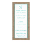 Turquoise Starfish Burlap Beach Wedding Program Reclamekaart (Voorkant)