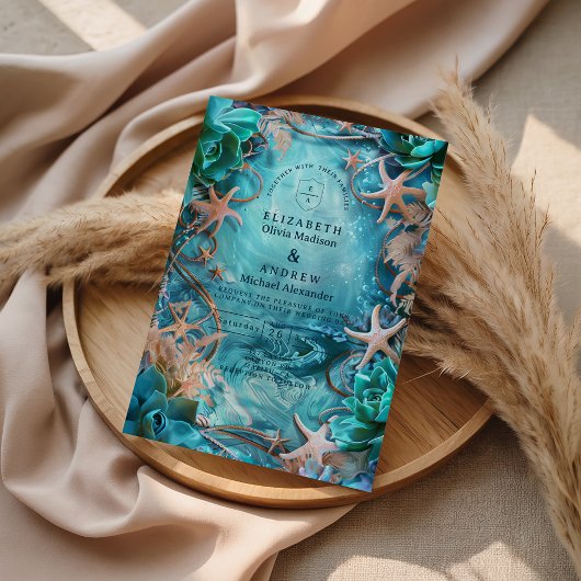 Turquoise Starfish Ocean Wedding Kaart