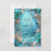 Turquoise Starfish Ocean Wedding RSVP Kaartje (Voorkant)