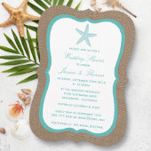 Turquoise Starfish on Burlap Beach Wedding Shower Kaart