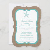 Turquoise Starfish on Burlap Beach Wedding Shower Kaart (Voorkant)