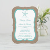 Turquoise Starfish on Burlap Beach Wedding Shower Kaart (Staand voorkant)