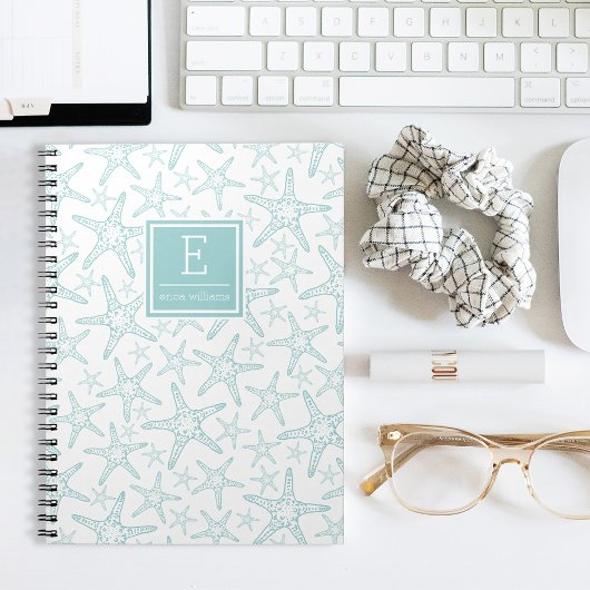 Turquoise Starfish Pattern Personalized Notitieboek