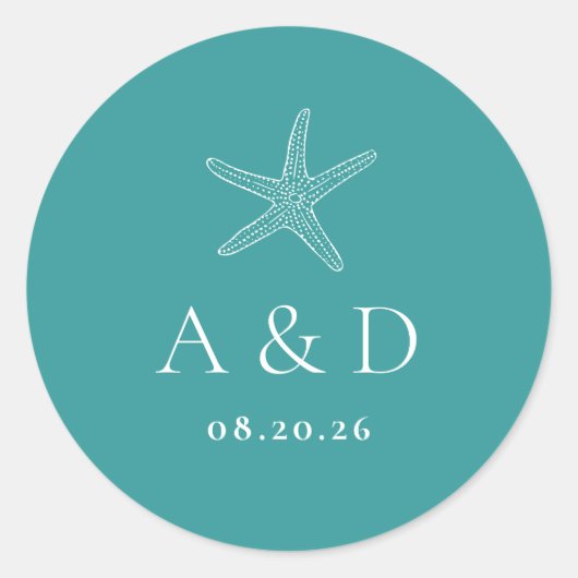 Turquoise Starfish Ronde Sticker (Voorkant)