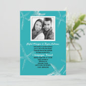 Turquoise Starfish Wedding Photo Reception Invite Kaart (Staand voorkant)