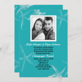 Turquoise Starfish Wedding Photo Reception Invite Kaart (Voorkant / Achterkant)