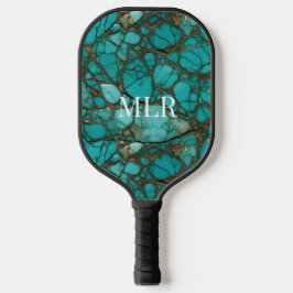 Turquoise Stenen & Bruin Faux Leder Pickleball Paddle