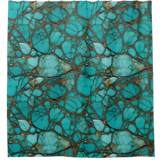 Turquoise stenen kristallen douchegordijn (Voorkant)